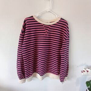 One Eleven North Pink Navy Striped Sweatshirt French Terry Relaxed Chic Small